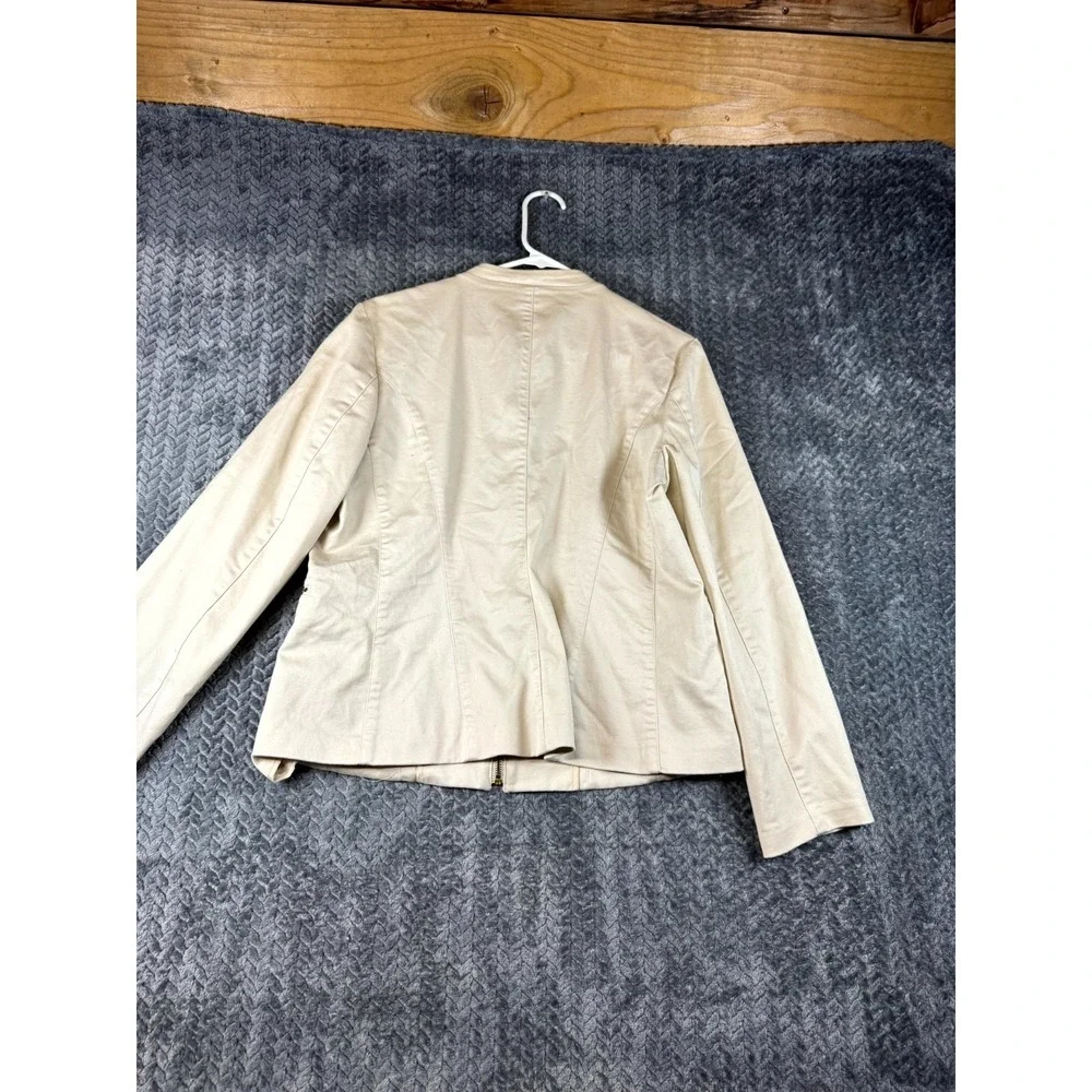 Charter Club Jacket Womens‎ 12 Beige Cotton Stretch Mock Neck Full Zip Casual